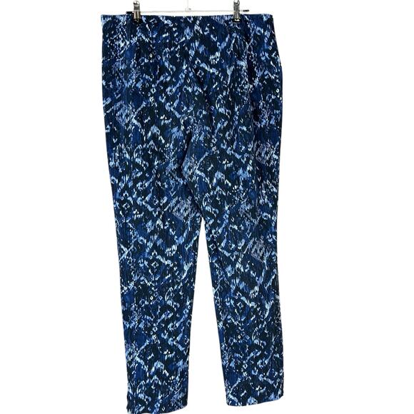 Chico's Pants Women Size 1 (8/10) Small Blue Abstract Print Zip Chino Crop Boho - Picture 1 of 13